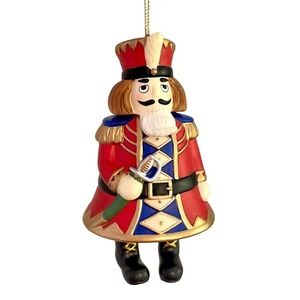 Nutcracker BELL ORNAMENT Porcelain Christmas Red Blue Holiday Dangling Legs NEW